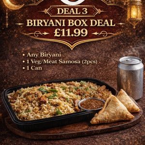 DEAL 3 –Any Biryani +1 Veg or Meat Samosa (2pcs) +1 Can