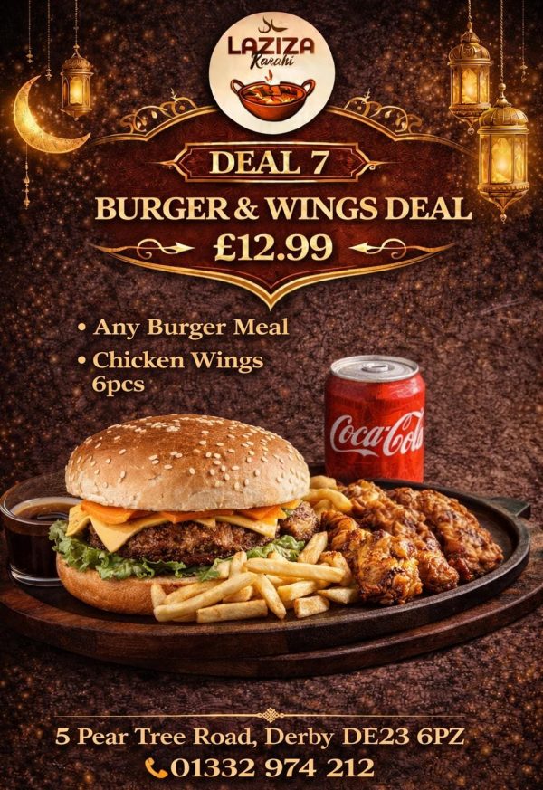DEAL 7 – Any Burger with Fries + 1 Can + Chicken Wings (6pcs)